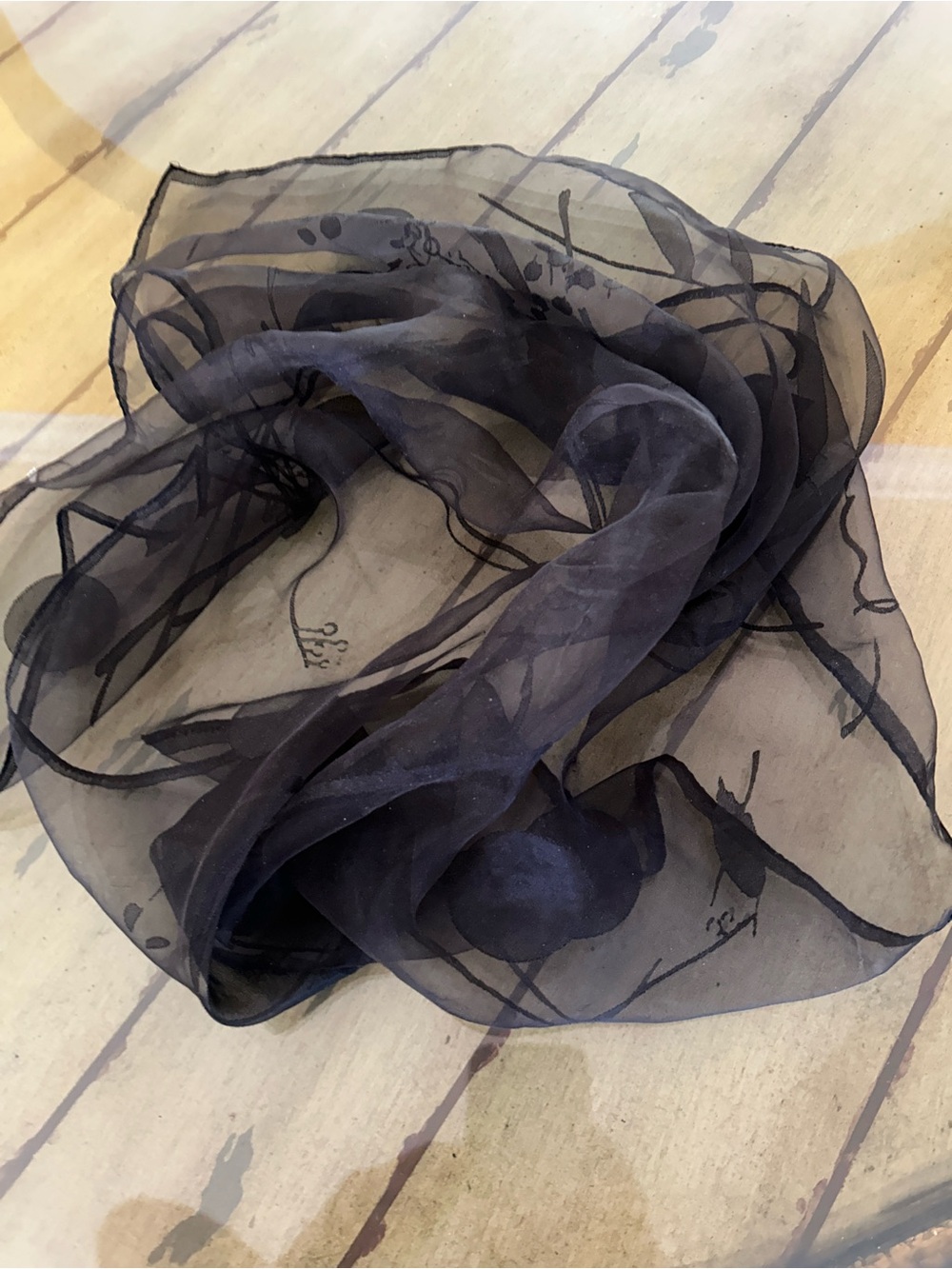 Black Sheer Floral Organza Scarf 24“ x 24“